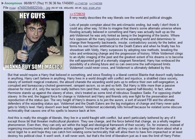 4chan post from 2017 correctly identifying HP as blarite garbage long before it became a gender thing.