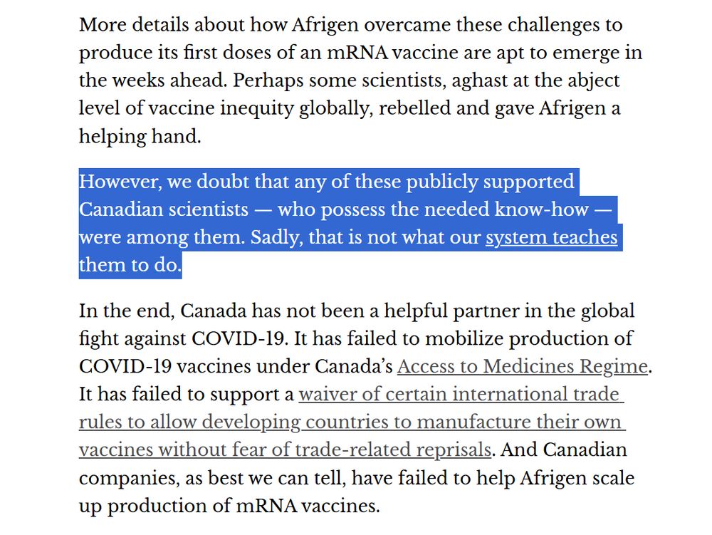 Screenshot of the three paragraphs of the linked article following the heading "Fundamental changes to innovation", with the middle paragraph highlighted in full.