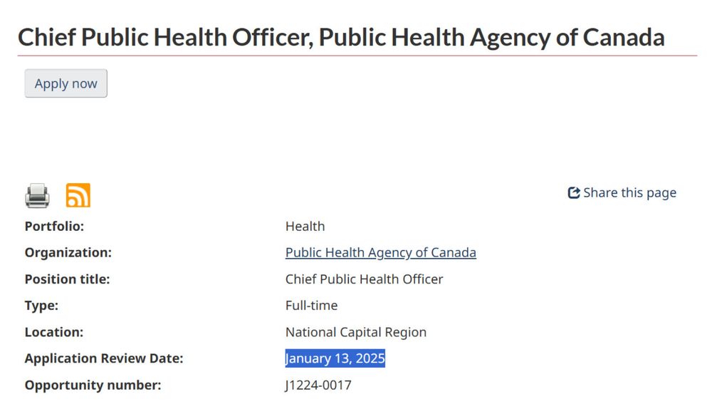 Screenshot of the posting information from a cached copy of the CPHO job listing (https://web.archive.org/web/20241213025012/https://pcogic.njoyn.com/cl3/xweb/xweb.asp?NTKN=c&clid=52106&Page=JobDetails&Jobid=J1224-0017&BRID=299579&lang=1) with the Application Review Date of January 13, 2025 highlighted.