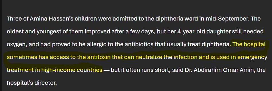 Screenshot of the paragraph in the article mentioning diphtheria antitoxin.