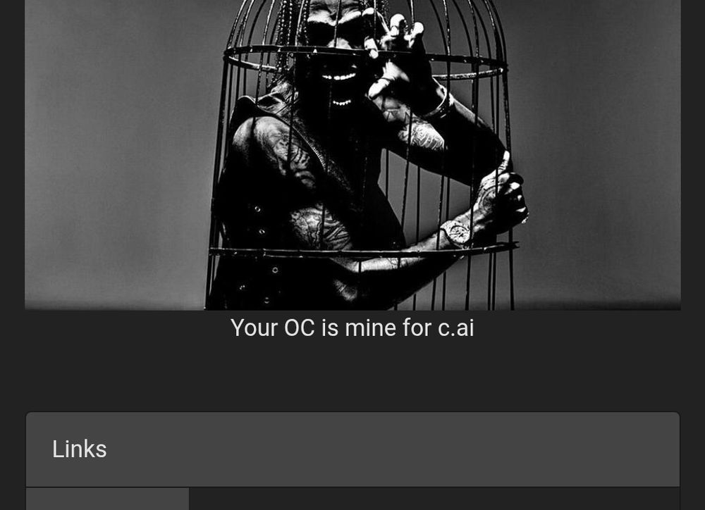 Screenshot of art fight user OCRingleader's profile where it says "Your OC is mine for c.ai" 