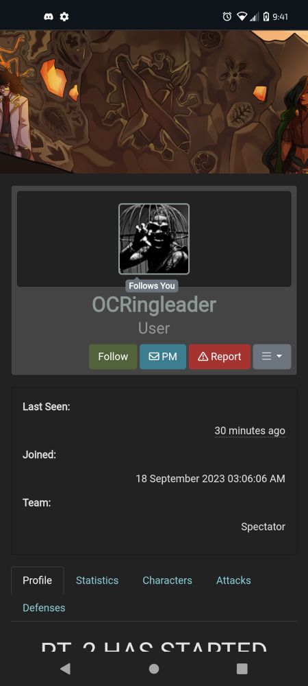 Screenshot of art fight profile for user OCRingleader