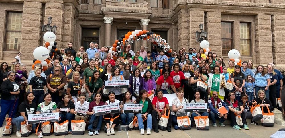 Public school advocates meet at the South steps of the Capitol to ask for school funding