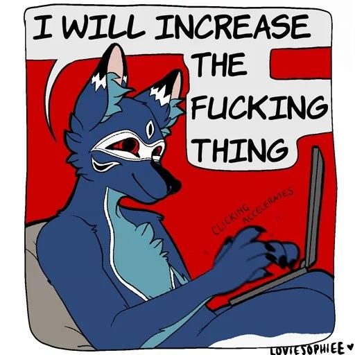 Soatok's original "I will increase the fucking thing" comic panel by Loviesophiee.