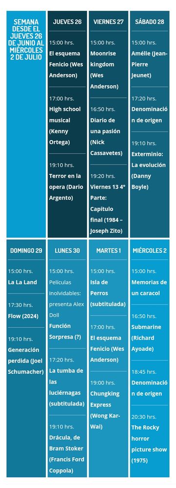 Cartelera de esta semana actualizada, desde el jueves 26 de junio, al miércoles 2 de julio!!! 🎬.
Los(a) esperamos en el cine!!! 🎥.