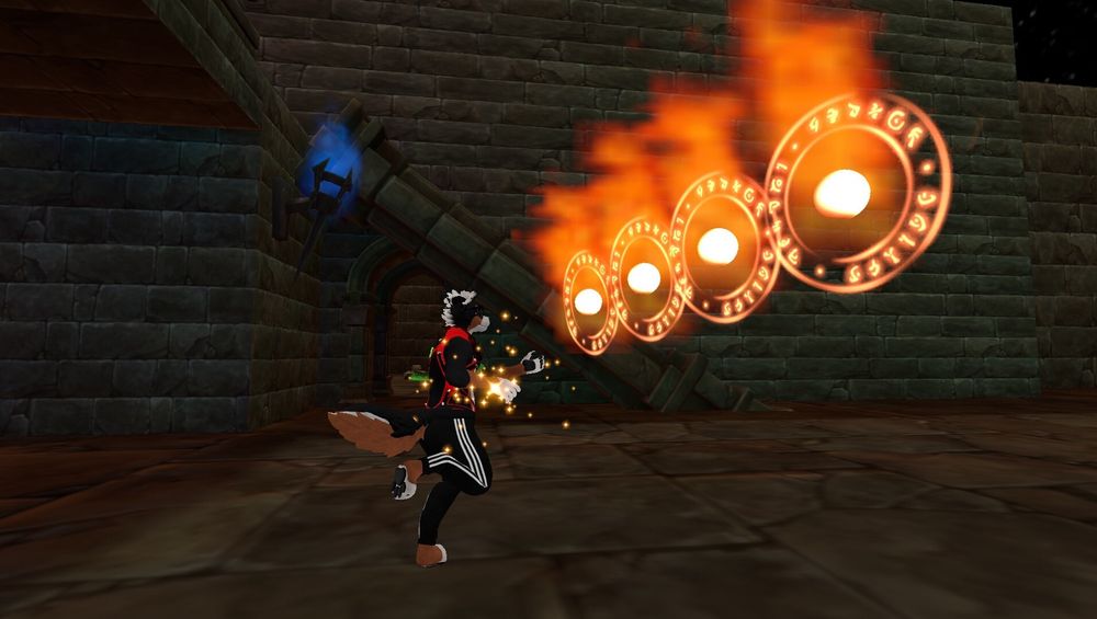 Just a Winterpaw Saint Bernese mountain dog casting magic missile in a game called Magic arena in VRChat!