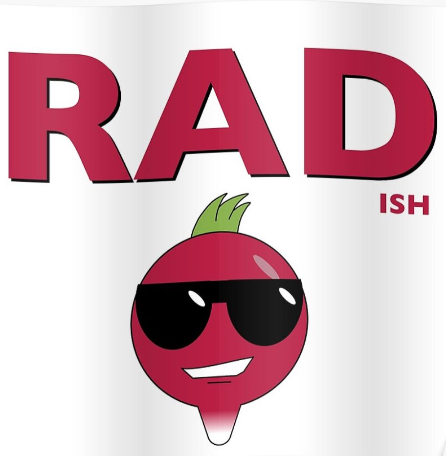 Radish wearing sunglasses with the word RADish above it. 