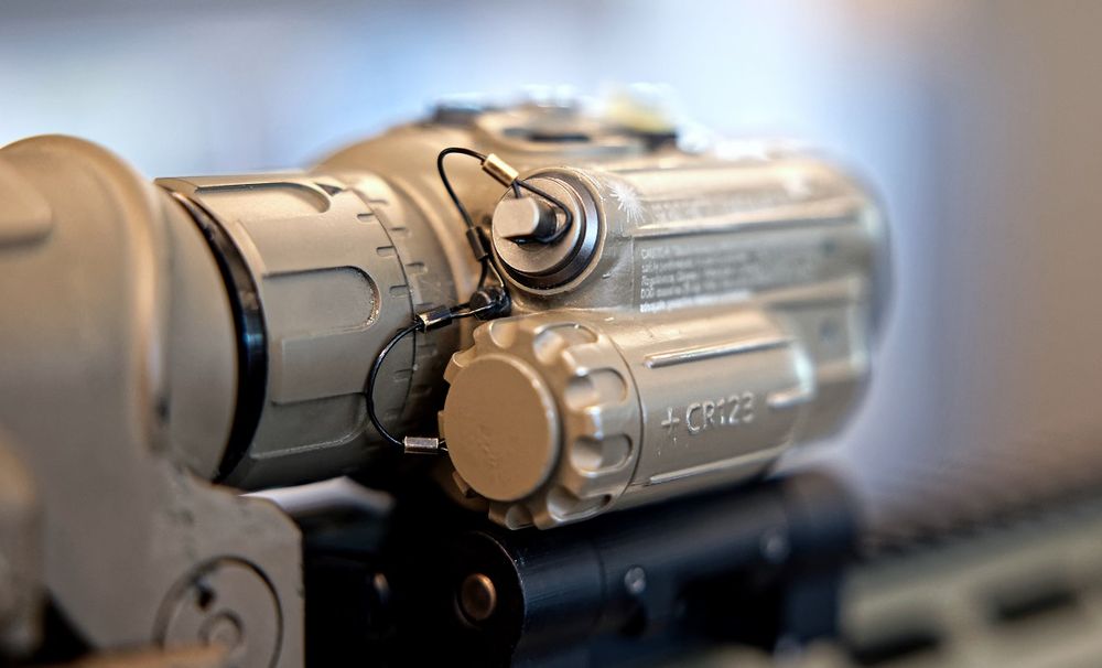 Closeup of weapon sight. 