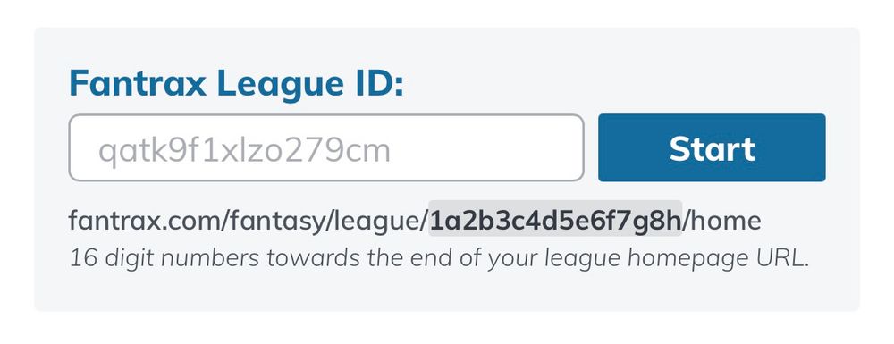 League Power Ranking ID entry field for Fantrax leagues
