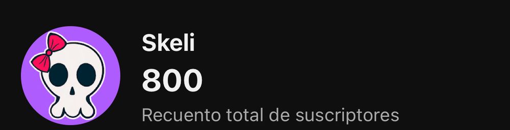 Skeli
800 
With total count of subscribers and Skeli pfp which is skull with bow