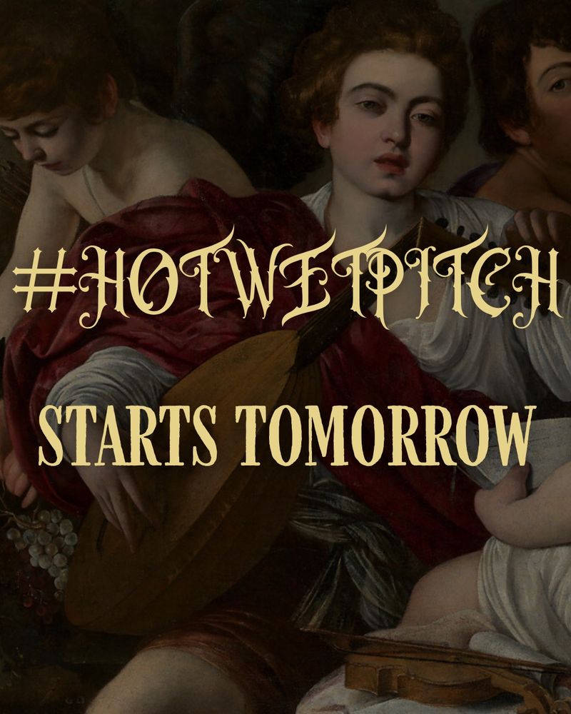 A classical painting with yellow text over it that says #hotwetpitch starts tomorrow 