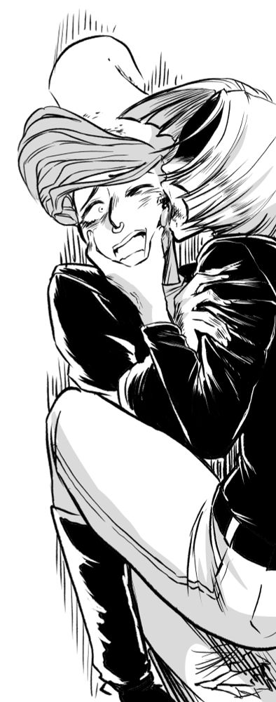 Black and white art of a woman overpowering a younger woman, licking blood from a wound off the side of her face. The young woman looks terrified and is struggling.