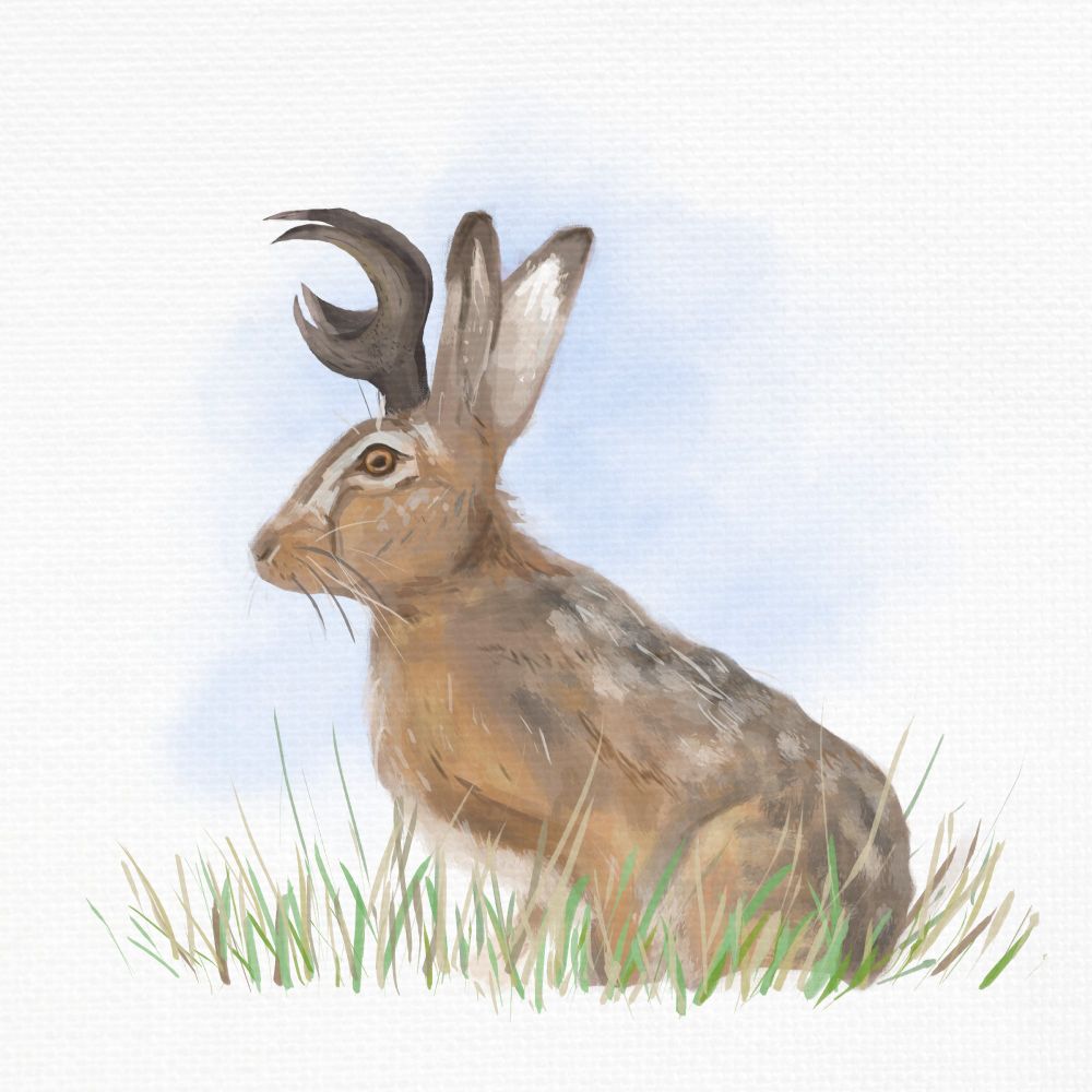 A digital painting of a jackalope