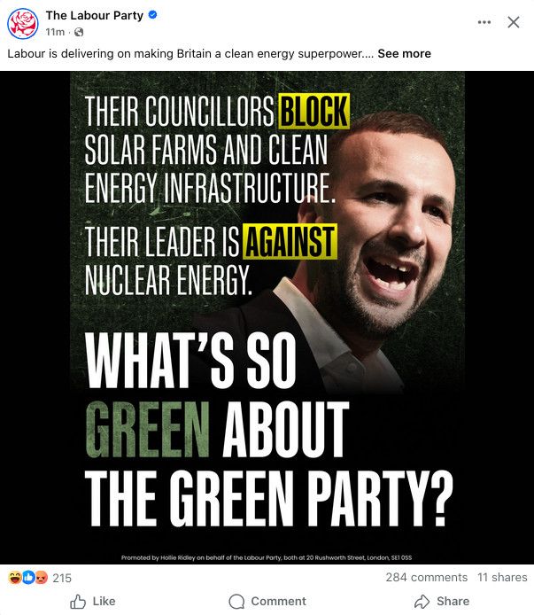 Labour attack poster on Green Party. 