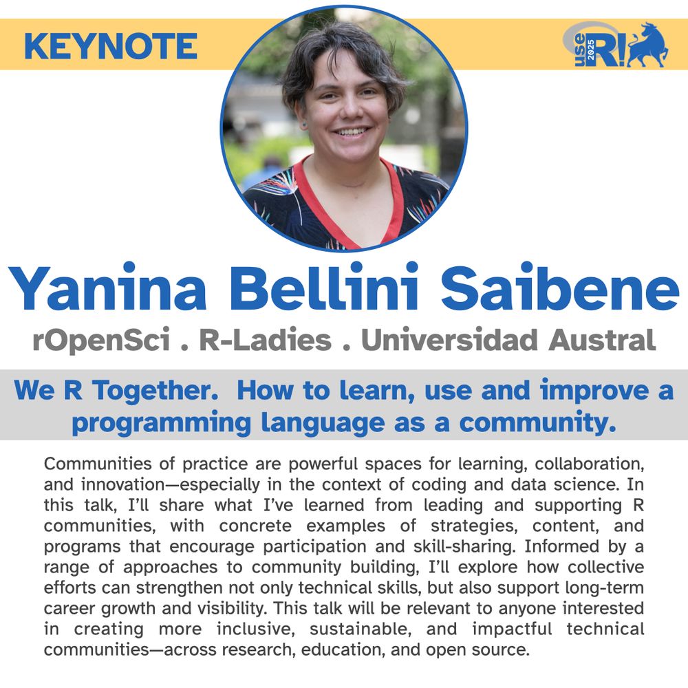 Headshot of Yanina Bellini Saibene who is a keynote speaker for useR! 2025, along with a quote from her.