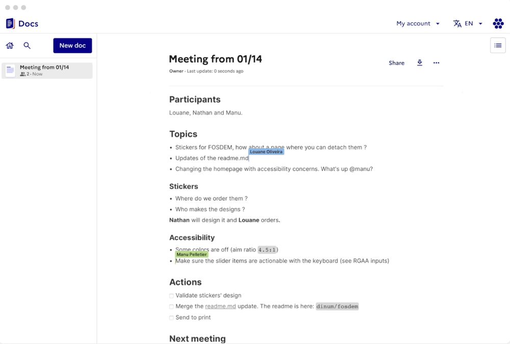 interface de Docs 