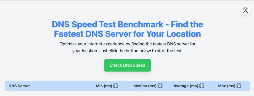 DNS Speed Test Benchmark - Find the Fastest DNS Server for Your Location
Optimize your internet experience by finding the fastest DNS server for your location. Just click the button below to start the test.

Check DNS Speed