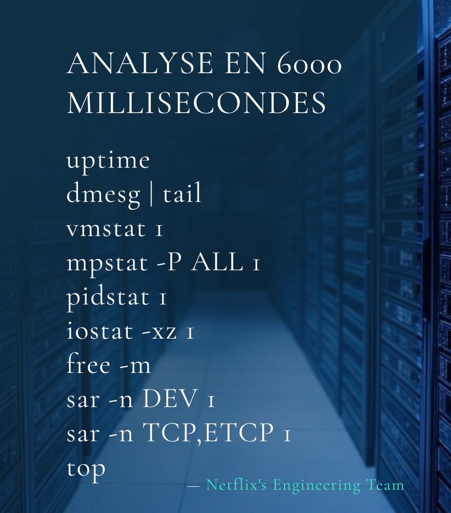 Linux Performance Analysis in 60,000 Milliseconds

uptime
dmesg | tail
vmstat 1
mpstat -P ALL 1
pidstat 1
iostat -xz 1
free -m
sar -n DEV 1
sar -n TCP,ETCP 1
top