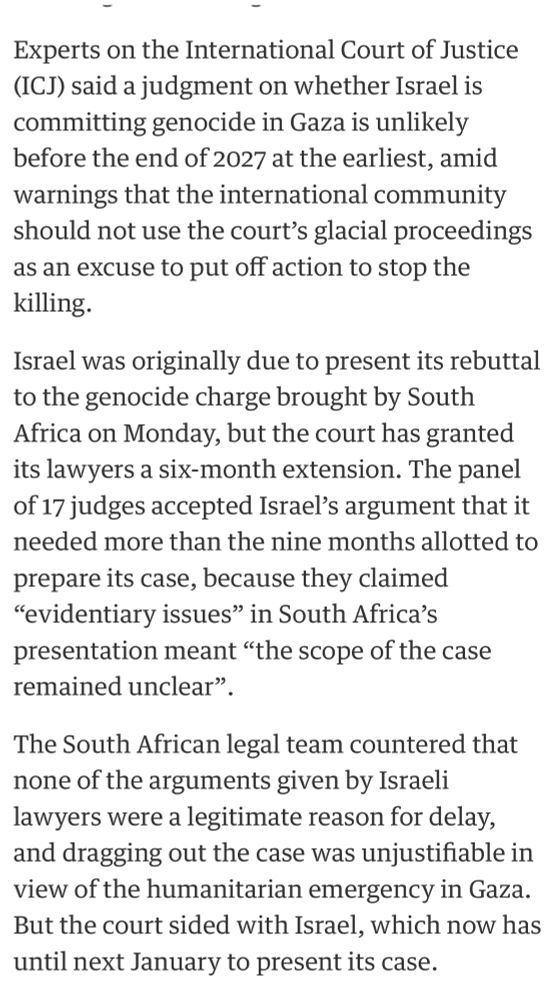 Excerpt of the Guardian paper on Africa taking Israel to court for genocide. 