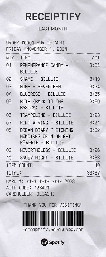 it's a list that contains my top 10 most listened songs in October 