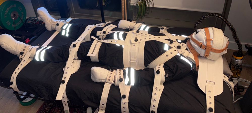 this is in a segufix with white canvas booties, white canvas mitts, and a white leather hood, Sir.
