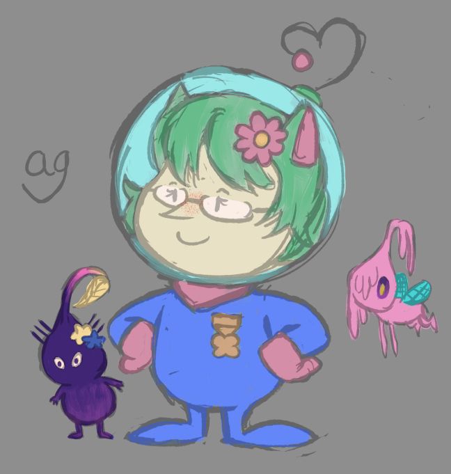 Tinyfoxtrot as a Hocotatian from the Pikmin series, VegaWishingStar as a purple pikmin, and myself as a pink pikmin.