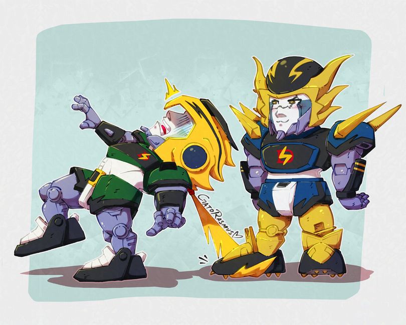 a drawing of gFoot annoying Windy by stepping on his ponytail causing him to lose his balance 