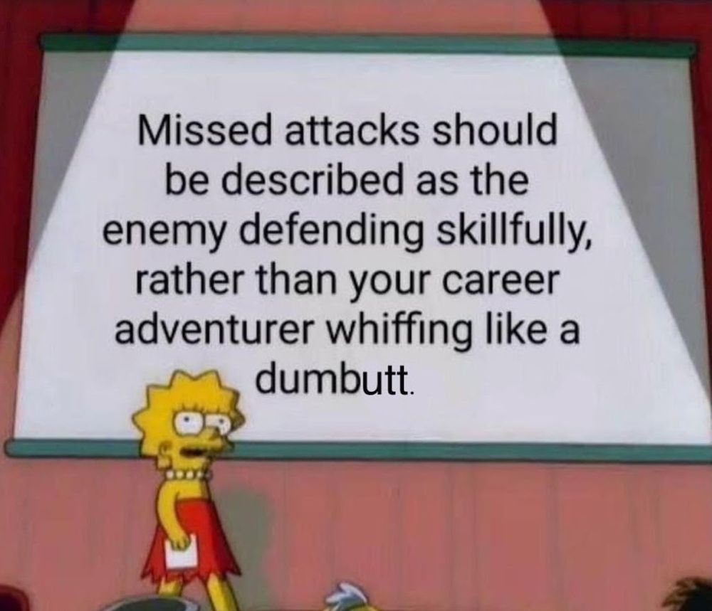 Lisa Simpson In front of a sign about missed attacks being described better than "You miss"