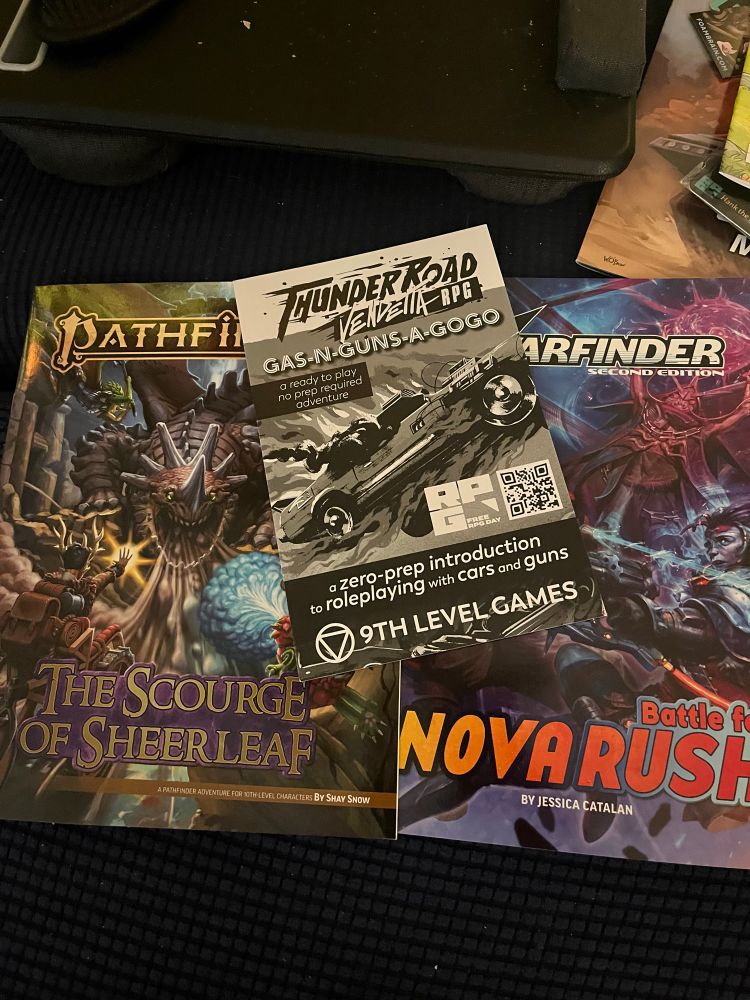 Free RPG Books PF2 The Scourge of Sheerleaf, SF2 Battle for Nova Rush and Thunderroad Vendetta RPG Gas N Guns A Gogo 
