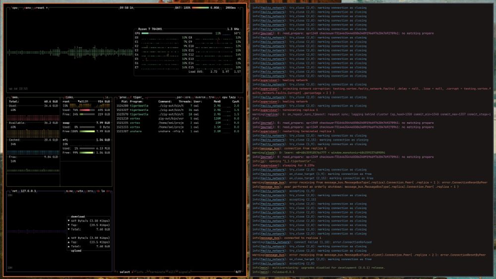 btop and rainbow_log screenshot