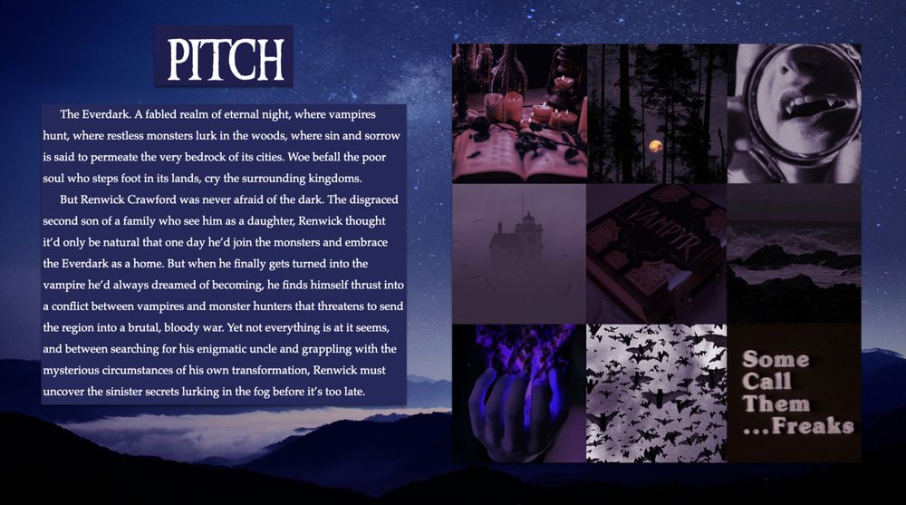 The pitch and the 3x3 moodboard with gothic imagery