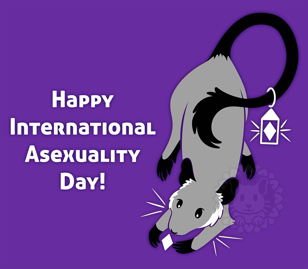 Happy International Asexuality Day! Artwork shows a degu colored in Ace Pride flag colors.