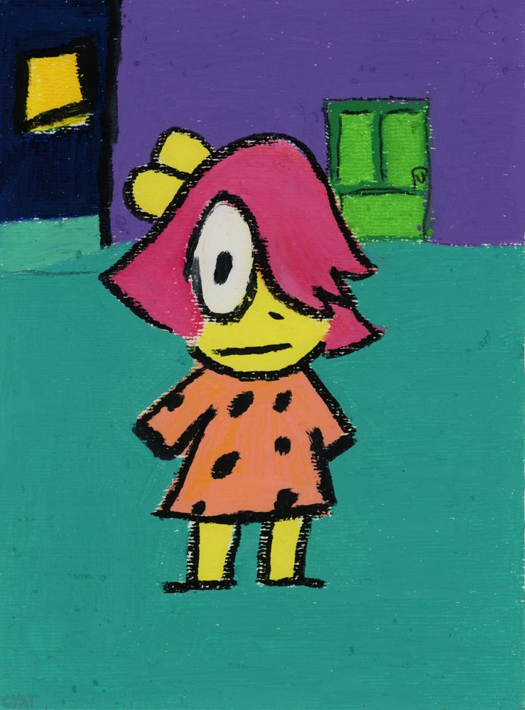 Oil pastel drawing of BB from Anthology of The Killer, closely replicating an ingame screenshot from the game.