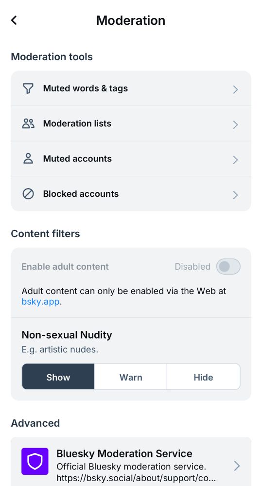 Moderation control panel in settings