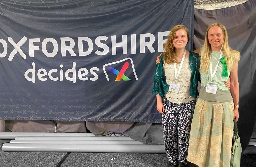 A photo of Emma Garnett and Emily Kerr after being elected to Oxfordshire County Council. 