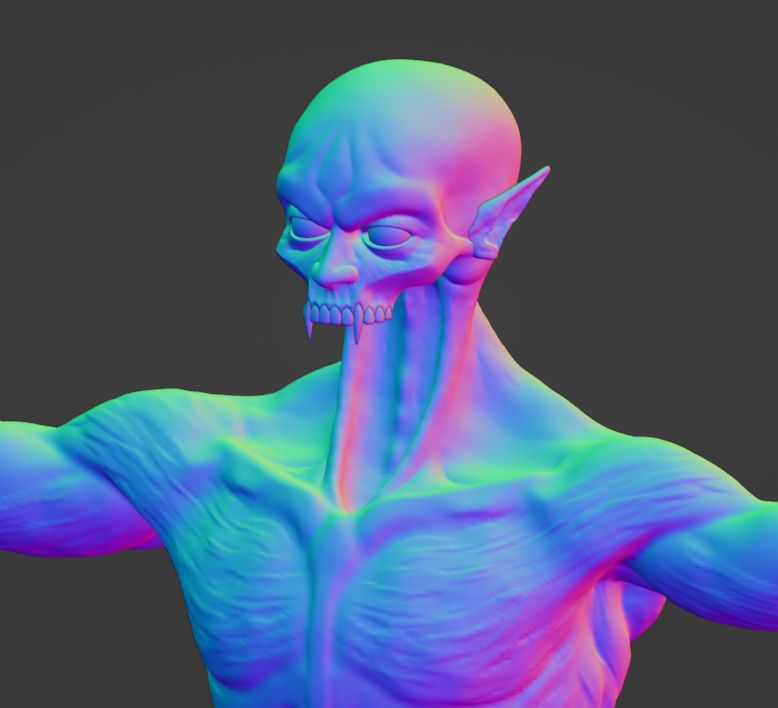 A screenshot of Blenders viewport showing a close up of the head and chest of a dessicated vampire sculpt WIP.
