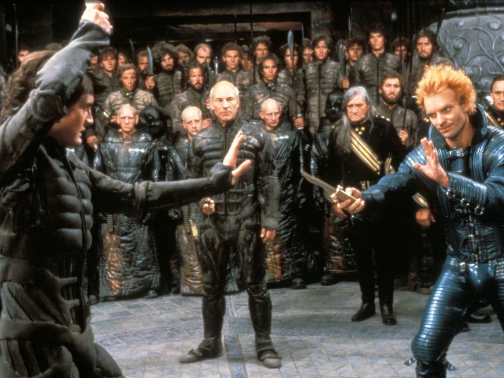 Kyle MacLachlan and Sting having a knife fight in the 1984 David Lynch Dune. Captain Picard appears to be officiating! I'd forgotten he was in that film! 