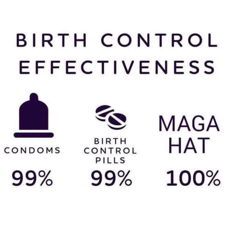 Birth control effectiveness; Condom 99% Birth control pills 99% Maga hat 100%