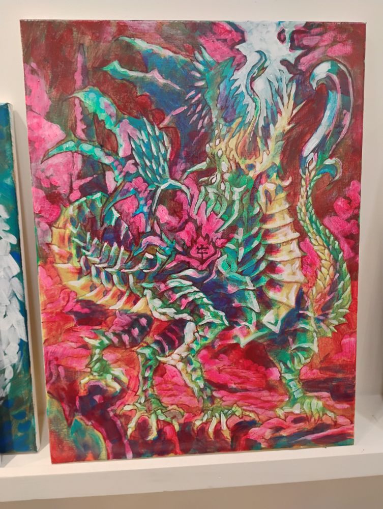 In progress painting of a dragon