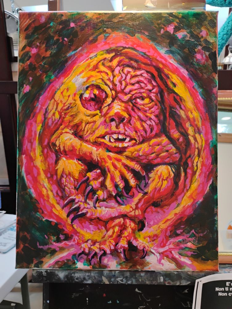 Self portrait painting/study inspired by the poster for the film The Prophecy