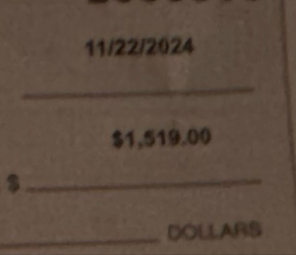 check for fifteen hundred and nineteen dollars 