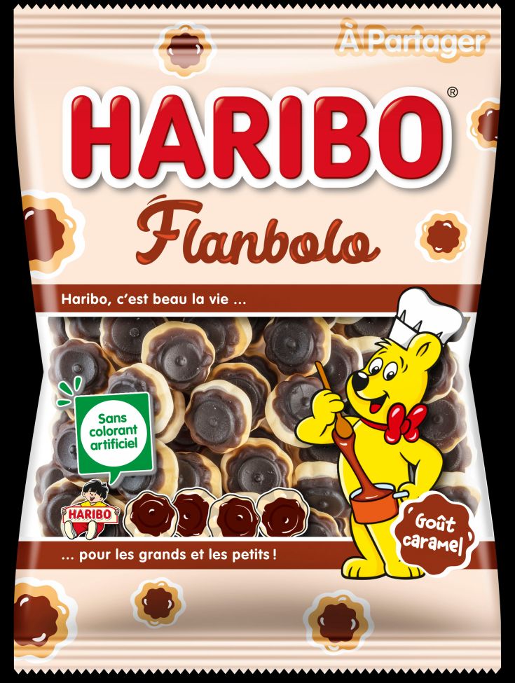 Photo d'un paquet de flans Haribo appelé Flanbolo