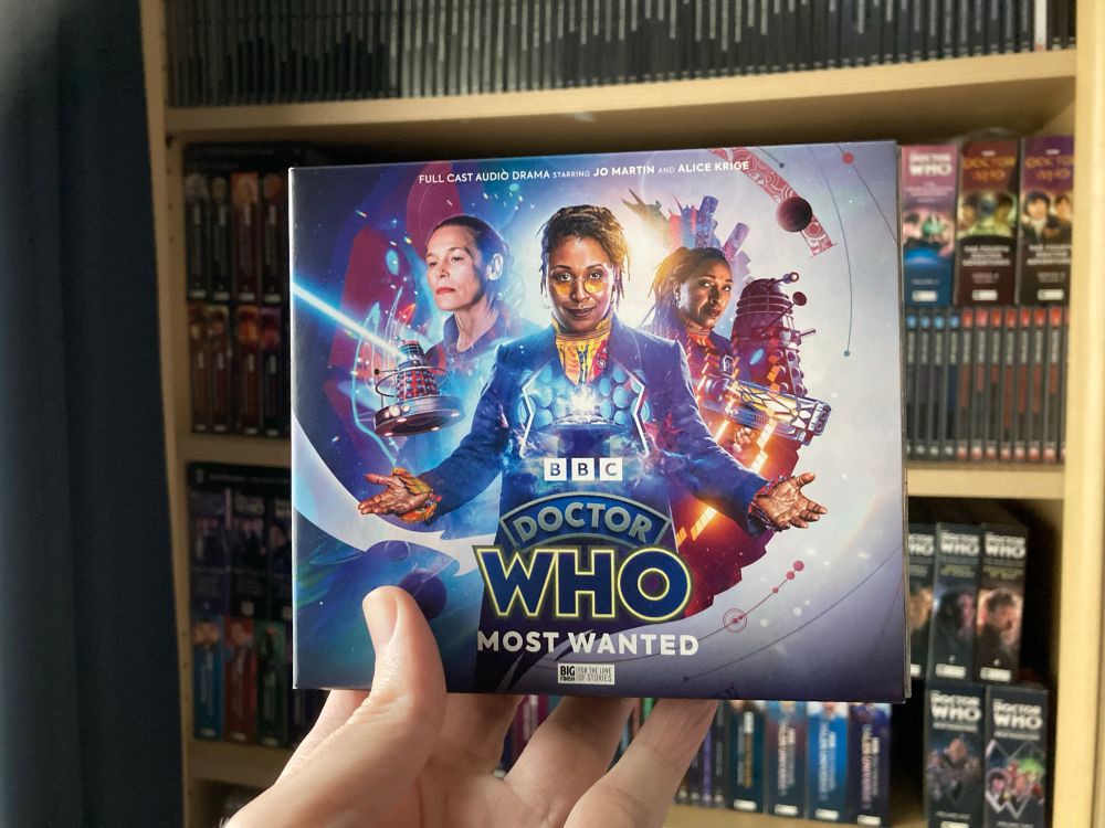 Fugitive Doctor: Most Wanted CD Case in front of the rest of Big Finish CD collection. 