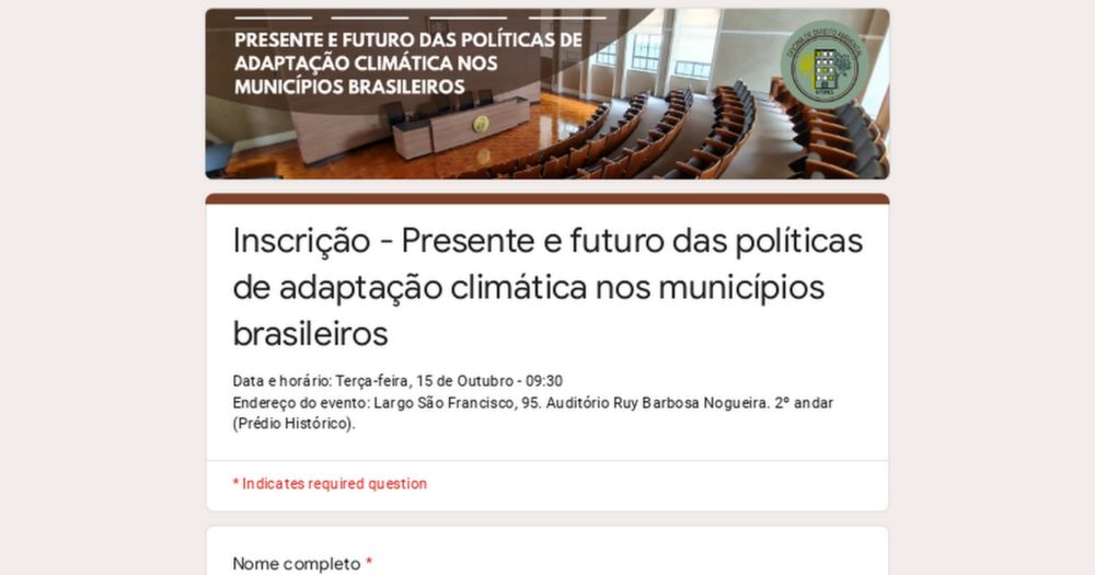 Inscrição - Presente e futuro das políticas de adaptação climática nos municípios brasileiros