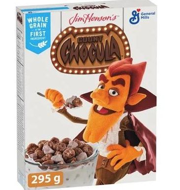 This year's box of Count Chocula, featuring a muppet version of the character.