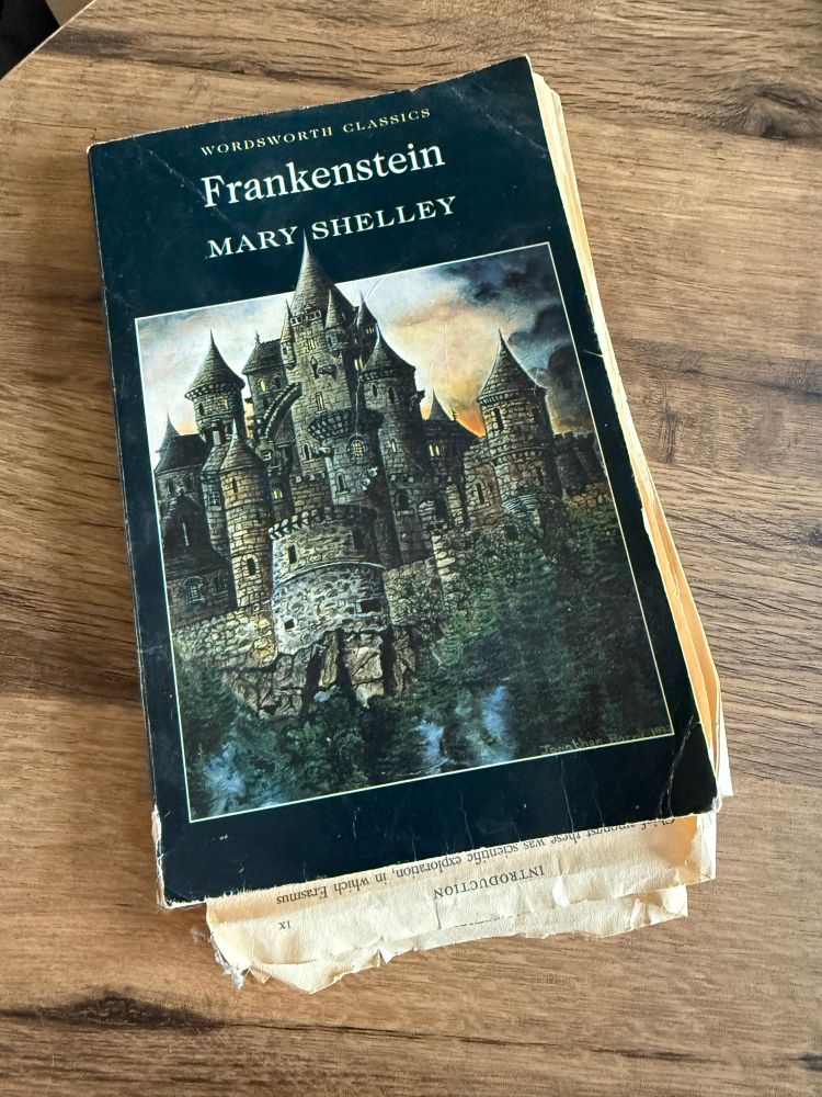 An old tattered Wordsworth copy of Mary Shelley’s Frankenstein