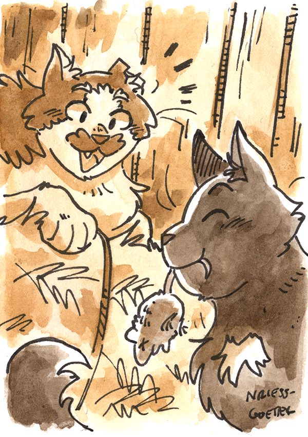 sketch of two barn cats at work