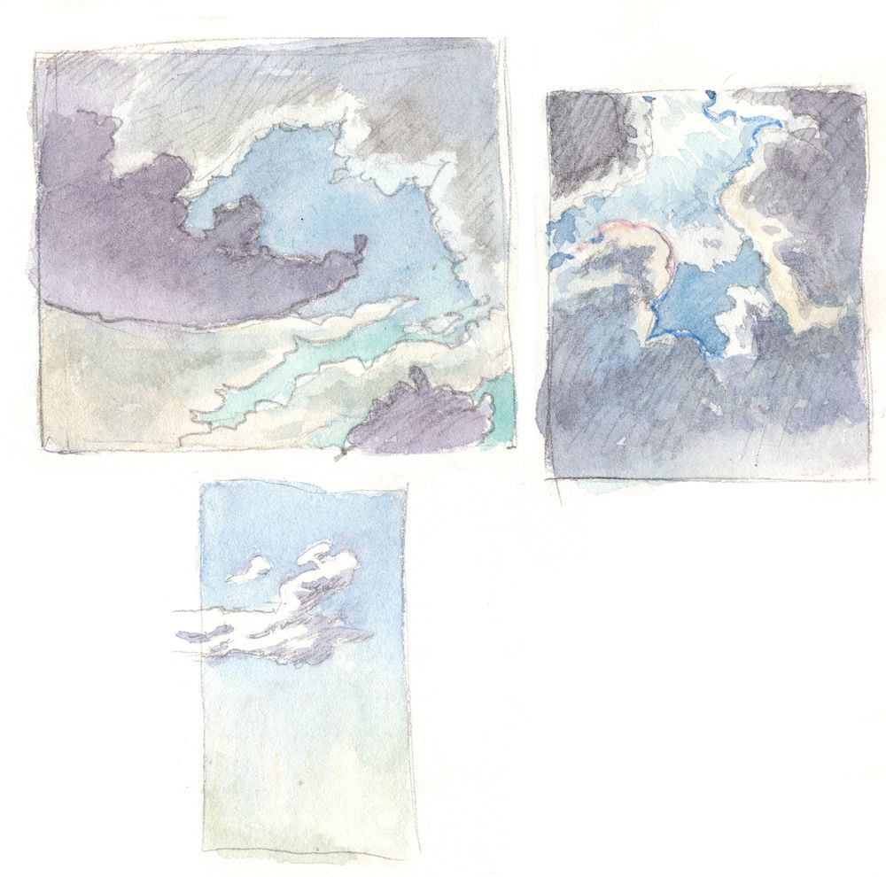 watercolor and graphite clouds