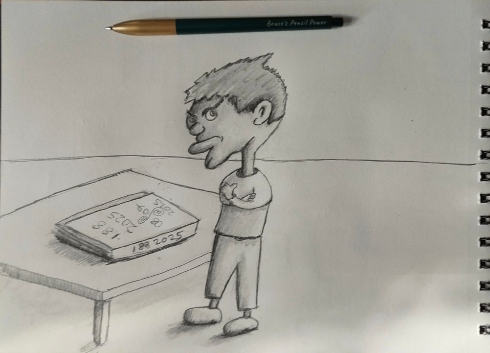 A pencil drawing of a man, sulking. Bottom lip protruding, arms crossed. A manuscript sits on a table next to him 

It's based on the following 5-minute Freewrite...

...


"Another lazy stereotype," Emily said, throwing down the manuscript onto the table. "Really, Dan, you can do so much better."

I didn't say anything.

"Stop doing that, Dan!"

"What?" I grumped.

"You look like a stroppy teenager. No, worse than that: a two-year-old having a tantrum. Your bottom lip is sticking out. It would be comical if it weren't so sad."

"Why are you so mean?" I asked.

"Oh, for heaven's sake!" Emily said. "Will you grow up and take the criticism on the chin? Don't ask me to read your bloody book if you don't want me to be honest!"

"Fine," I said, snatching the manuscript from the table and shoving it under my arm. "I'll see you later!"

"Where are you going now?"

"I'm off to rewrite my book."

"No, you're not, Dan! Not now. My parents are coming round for dinner in an hour. You need to shower and perk yourself up. Dad already thinks you're a loser. I'd prefer it if you didn't prove him right!"

...

