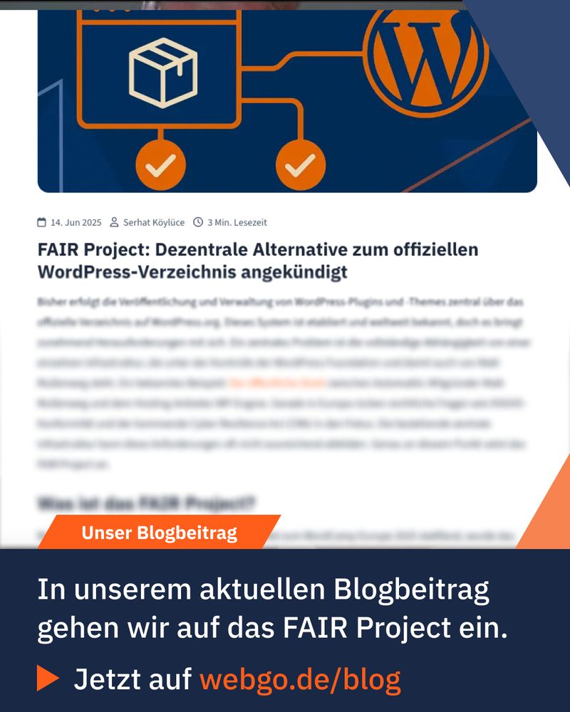 Slide zeigt ein Screenshot aus unserem Blogbeitrag zum FAIR Project, mit Hinweis, dass man den Link über die Instagram-Bio auffinden kann. Ansonsten auf webgo.de/blog.